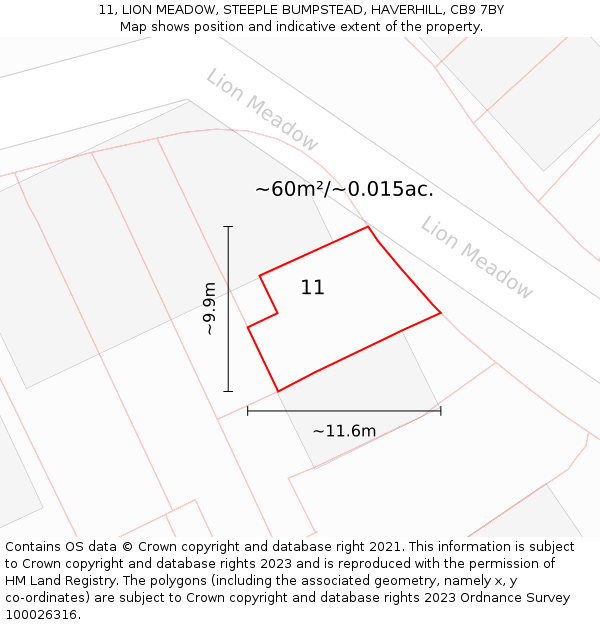 11, LION MEADOW, STEEPLE BUMPSTEAD, HAVERHILL, CB9 7BY: Plot and title map
