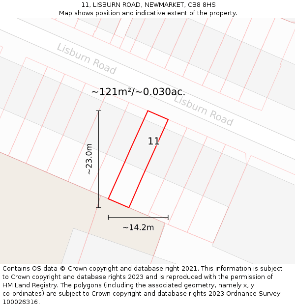 11, LISBURN ROAD, NEWMARKET, CB8 8HS: Plot and title map