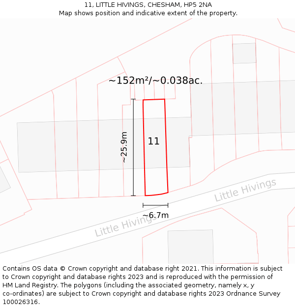11, LITTLE HIVINGS, CHESHAM, HP5 2NA: Plot and title map