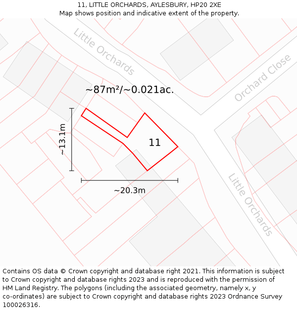 11, LITTLE ORCHARDS, AYLESBURY, HP20 2XE: Plot and title map