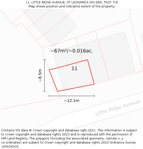 11, LITTLE RIDGE AVENUE, ST LEONARDS-ON-SEA, TN37 7LR: Plot and title map