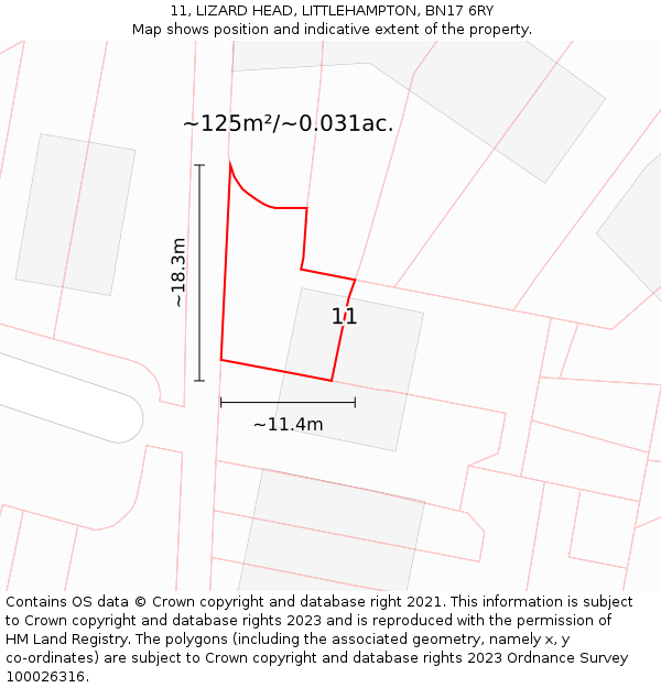 11, LIZARD HEAD, LITTLEHAMPTON, BN17 6RY: Plot and title map