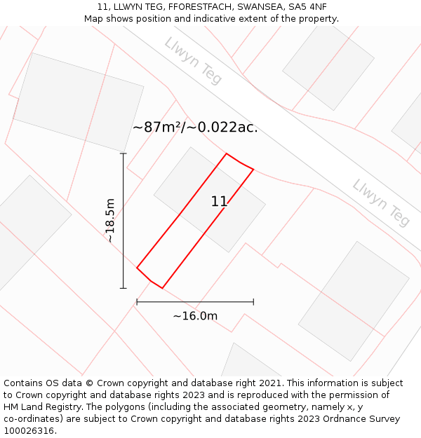 11, LLWYN TEG, FFORESTFACH, SWANSEA, SA5 4NF: Plot and title map