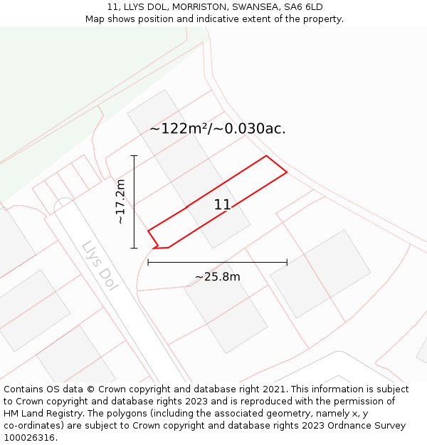 11, LLYS DOL, MORRISTON, SWANSEA, SA6 6LD: Plot and title map