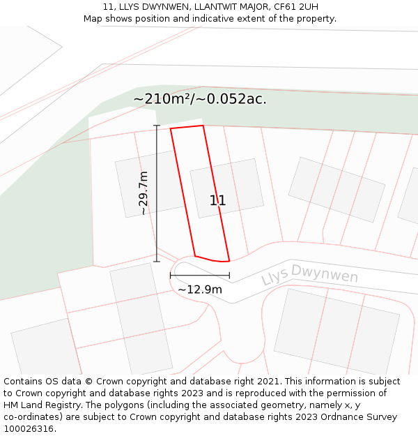 11, LLYS DWYNWEN, LLANTWIT MAJOR, CF61 2UH: Plot and title map