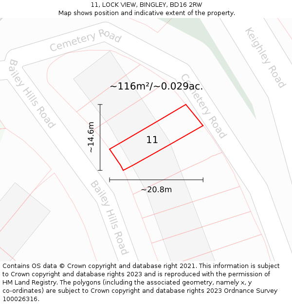 11, LOCK VIEW, BINGLEY, BD16 2RW: Plot and title map