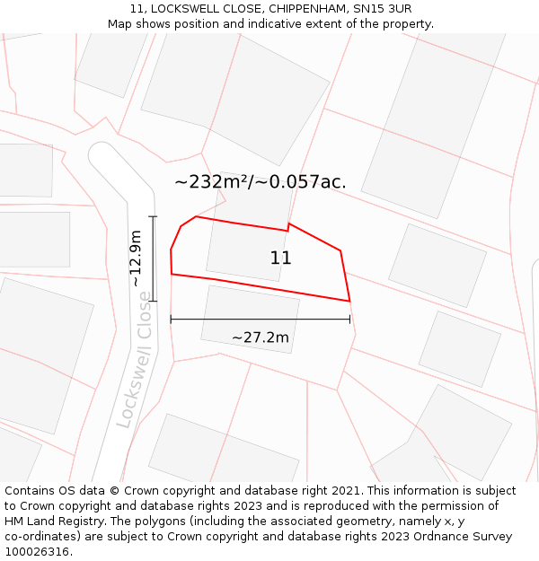 11, LOCKSWELL CLOSE, CHIPPENHAM, SN15 3UR: Plot and title map