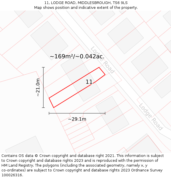 11, LODGE ROAD, MIDDLESBROUGH, TS6 9LS: Plot and title map
