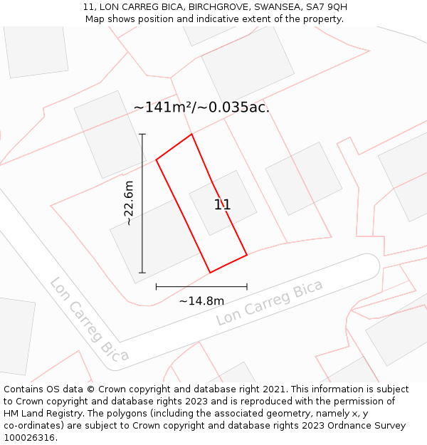 11, LON CARREG BICA, BIRCHGROVE, SWANSEA, SA7 9QH: Plot and title map