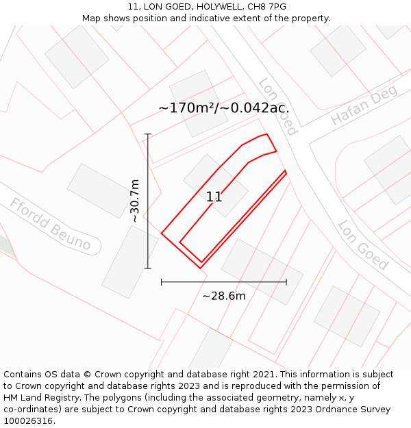 11, LON GOED, HOLYWELL, CH8 7PG: Plot and title map