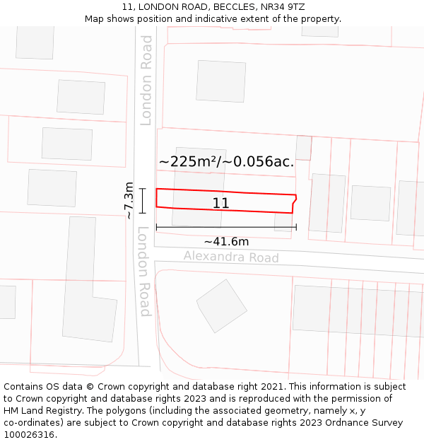 11, LONDON ROAD, BECCLES, NR34 9TZ: Plot and title map