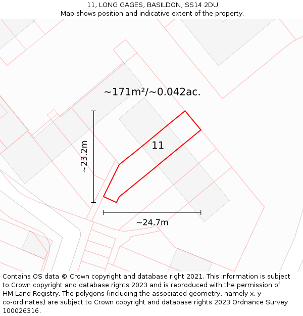 11, LONG GAGES, BASILDON, SS14 2DU: Plot and title map