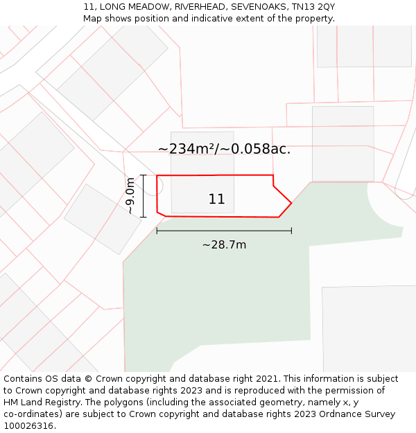 11, LONG MEADOW, RIVERHEAD, SEVENOAKS, TN13 2QY: Plot and title map