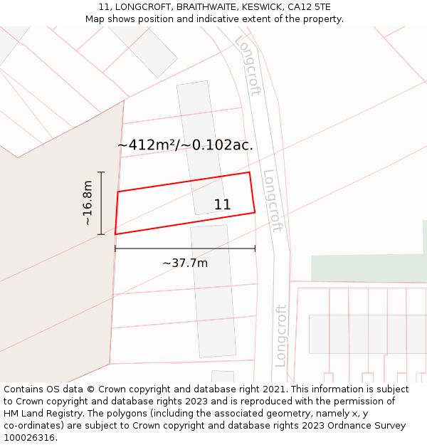11, LONGCROFT, BRAITHWAITE, KESWICK, CA12 5TE: Plot and title map