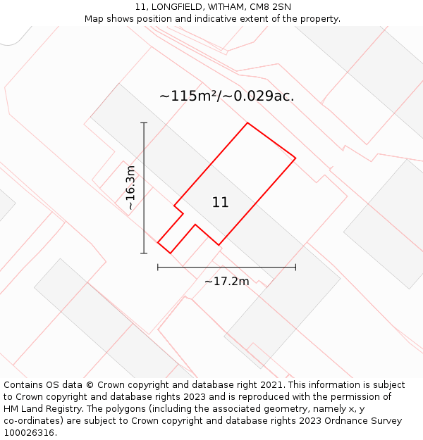 11, LONGFIELD, WITHAM, CM8 2SN: Plot and title map