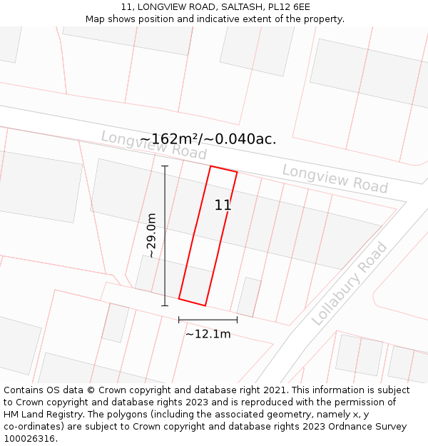 11, LONGVIEW ROAD, SALTASH, PL12 6EE: Plot and title map