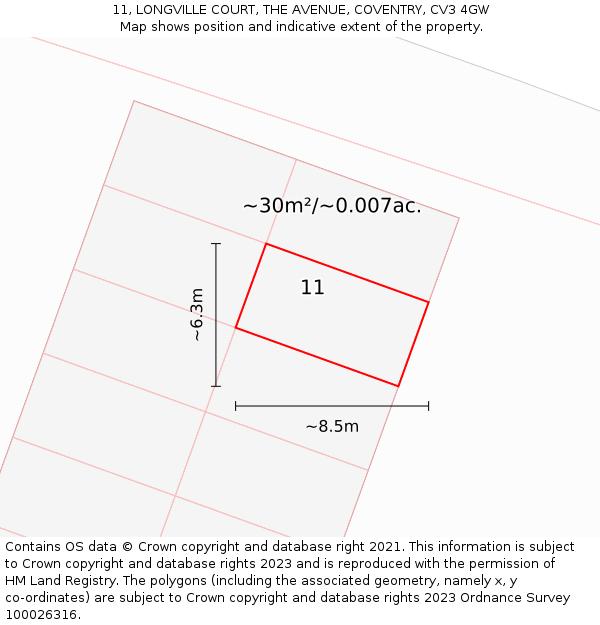 11, LONGVILLE COURT, THE AVENUE, COVENTRY, CV3 4GW: Plot and title map
