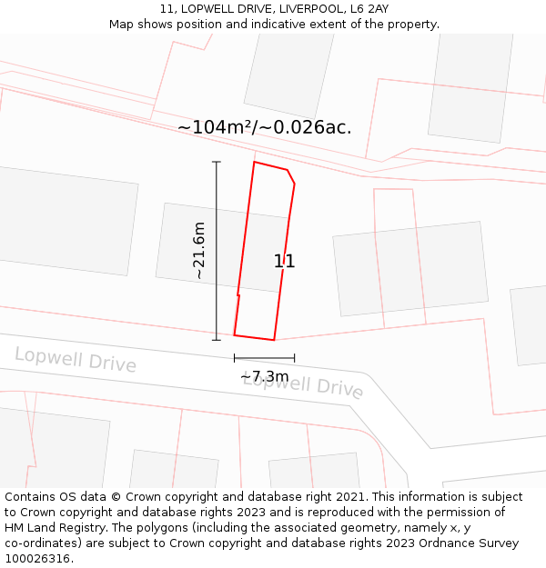 11, LOPWELL DRIVE, LIVERPOOL, L6 2AY: Plot and title map