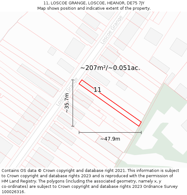 11, LOSCOE GRANGE, LOSCOE, HEANOR, DE75 7JY: Plot and title map