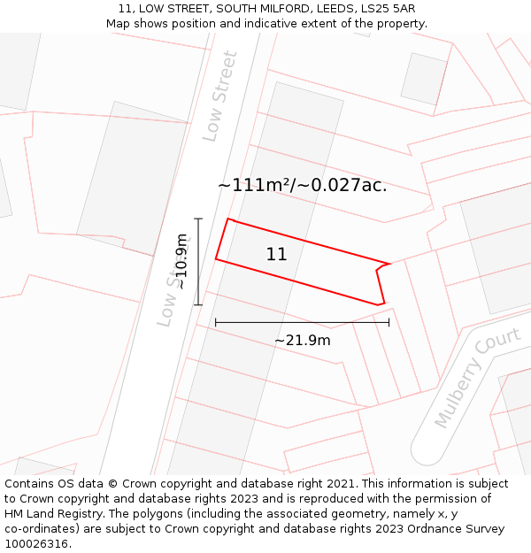 11, LOW STREET, SOUTH MILFORD, LEEDS, LS25 5AR: Plot and title map