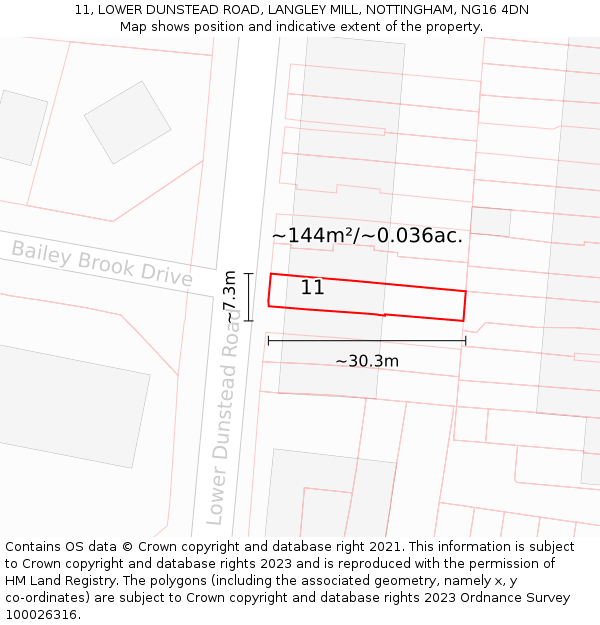 11, LOWER DUNSTEAD ROAD, LANGLEY MILL, NOTTINGHAM, NG16 4DN: Plot and title map