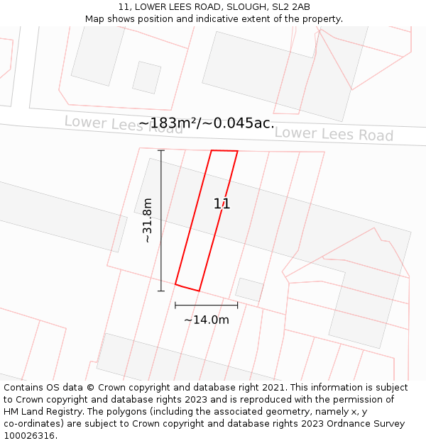 11, LOWER LEES ROAD, SLOUGH, SL2 2AB: Plot and title map