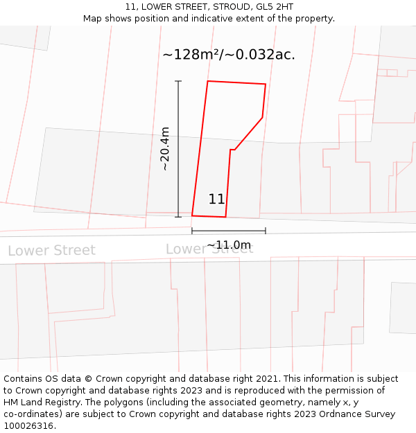 11, LOWER STREET, STROUD, GL5 2HT: Plot and title map