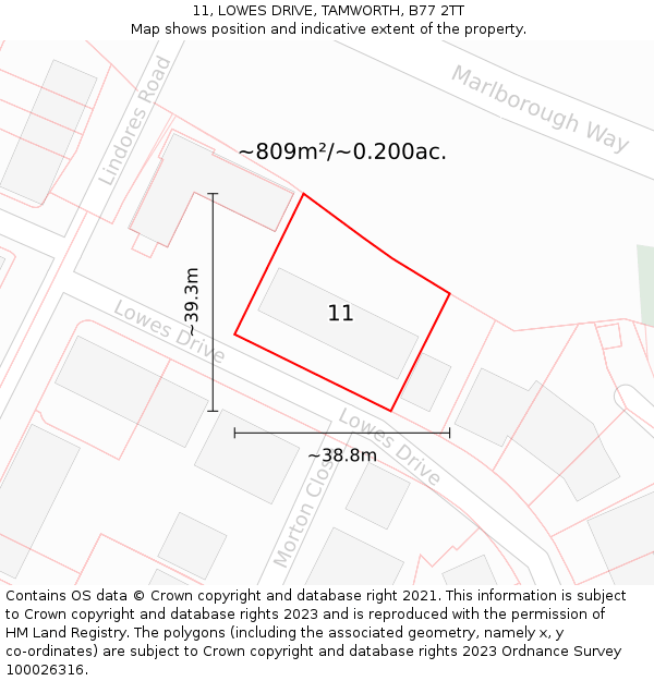 11, LOWES DRIVE, TAMWORTH, B77 2TT: Plot and title map