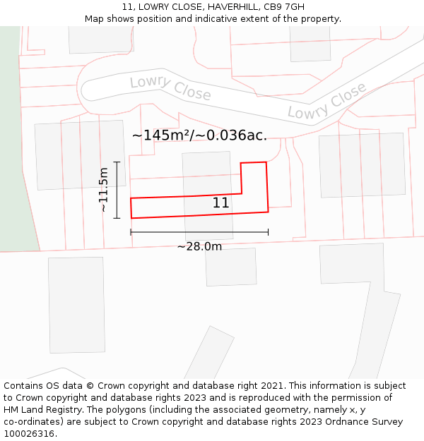 11, LOWRY CLOSE, HAVERHILL, CB9 7GH: Plot and title map