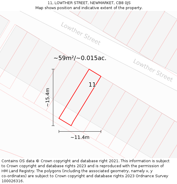 11, LOWTHER STREET, NEWMARKET, CB8 0JS: Plot and title map