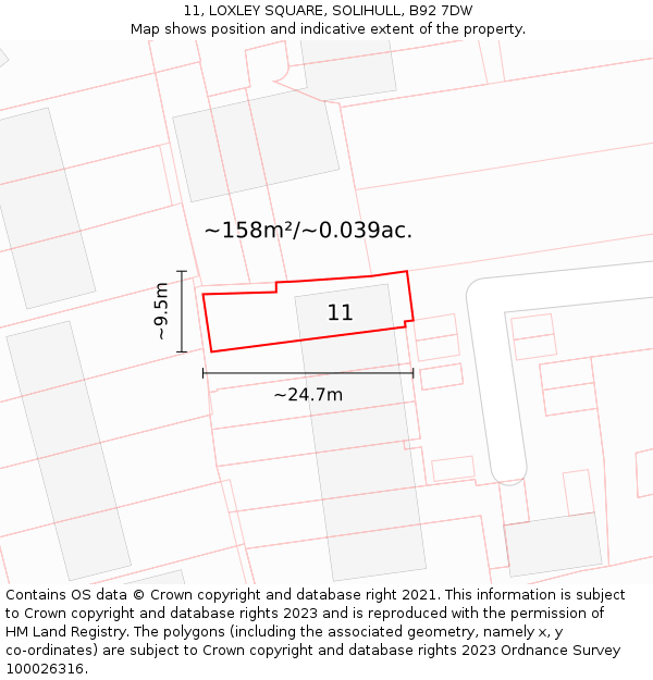 11, LOXLEY SQUARE, SOLIHULL, B92 7DW: Plot and title map