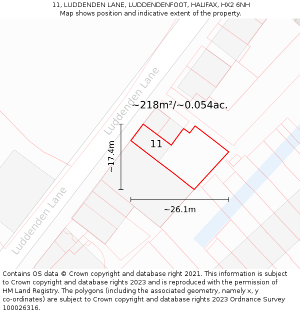 11, LUDDENDEN LANE, LUDDENDENFOOT, HALIFAX, HX2 6NH: Plot and title map