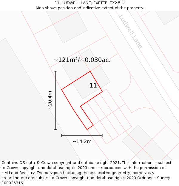 11, LUDWELL LANE, EXETER, EX2 5LU: Plot and title map