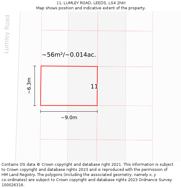 11, LUMLEY ROAD, LEEDS, LS4 2NH: Plot and title map