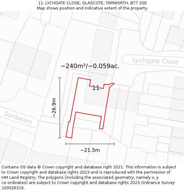 11, LYCHGATE CLOSE, GLASCOTE, TAMWORTH, B77 2SE: Plot and title map