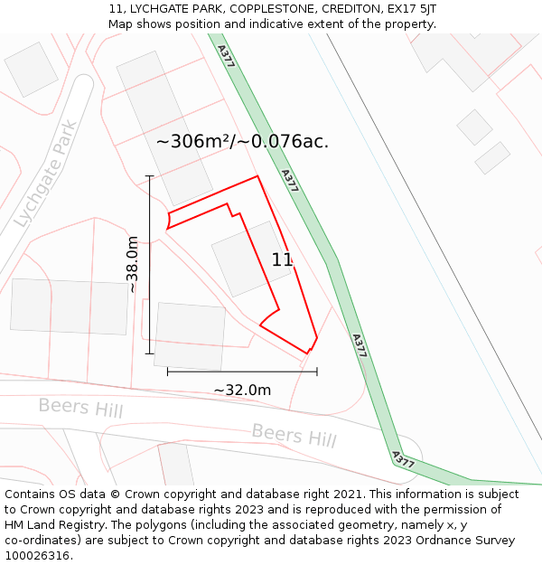 11, LYCHGATE PARK, COPPLESTONE, CREDITON, EX17 5JT: Plot and title map