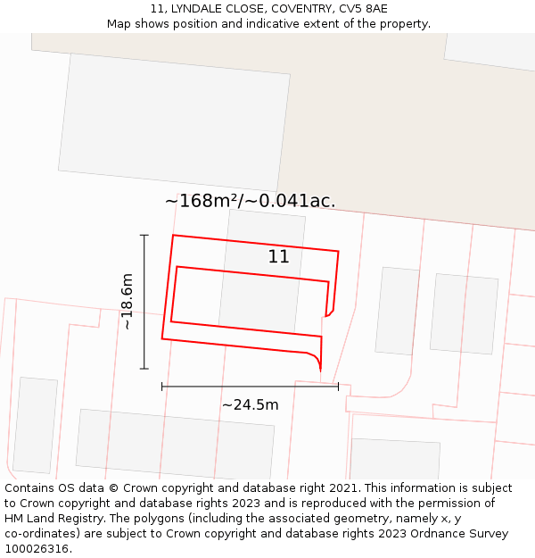 11, LYNDALE CLOSE, COVENTRY, CV5 8AE: Plot and title map
