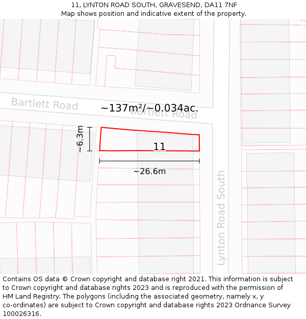 11, LYNTON ROAD SOUTH, GRAVESEND, DA11 7NF: Plot and title map