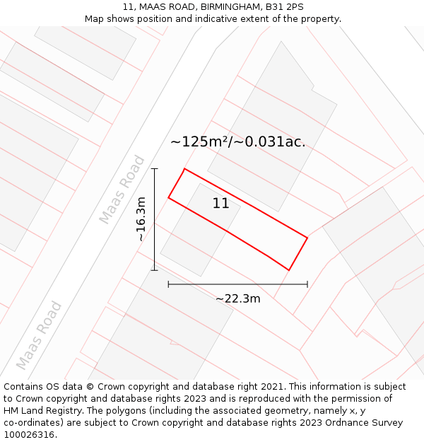 11, MAAS ROAD, BIRMINGHAM, B31 2PS: Plot and title map