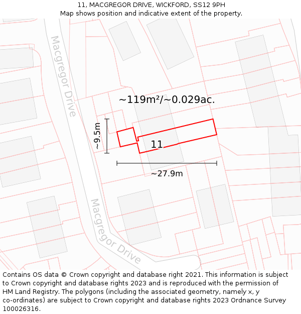 11, MACGREGOR DRIVE, WICKFORD, SS12 9PH: Plot and title map