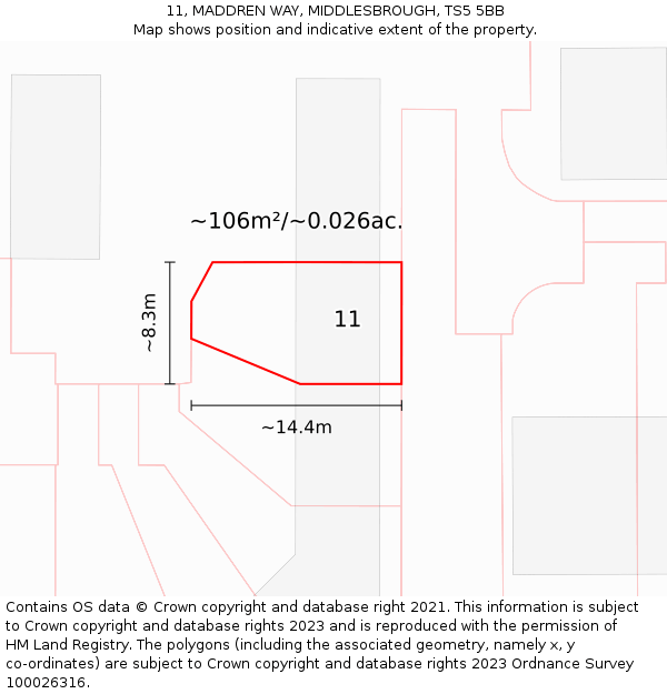 11, MADDREN WAY, MIDDLESBROUGH, TS5 5BB: Plot and title map