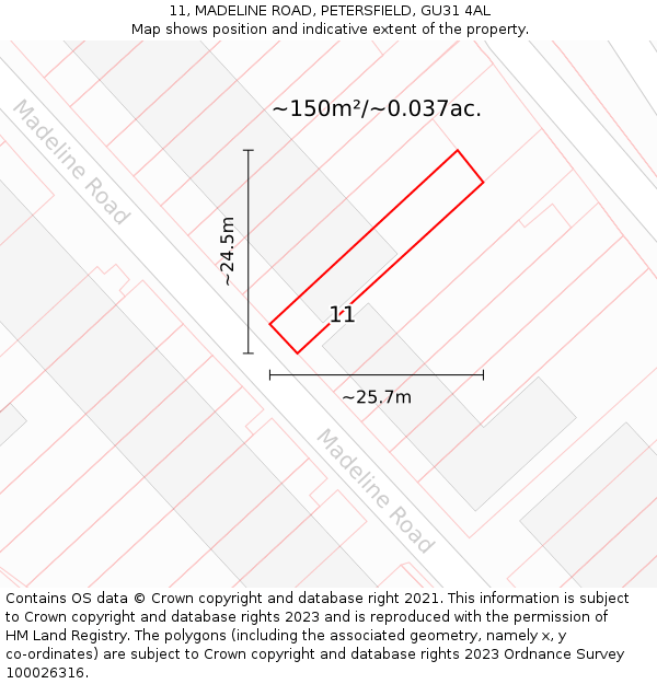 11, MADELINE ROAD, PETERSFIELD, GU31 4AL: Plot and title map
