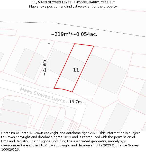 11, MAES SLOWES LEYES, RHOOSE, BARRY, CF62 3LT: Plot and title map
