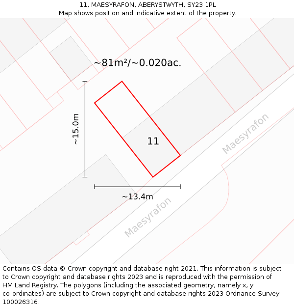 11, MAESYRAFON, ABERYSTWYTH, SY23 1PL: Plot and title map