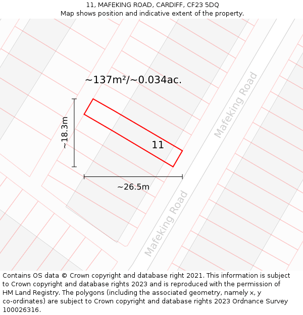 11, MAFEKING ROAD, CARDIFF, CF23 5DQ: Plot and title map