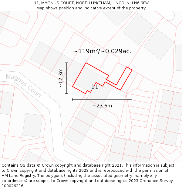 11, MAGNUS COURT, NORTH HYKEHAM, LINCOLN, LN6 9FW: Plot and title map