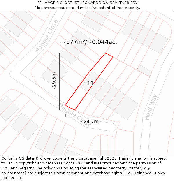 11, MAGPIE CLOSE, ST LEONARDS-ON-SEA, TN38 8DY: Plot and title map