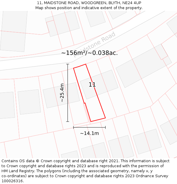 11, MAIDSTONE ROAD, WOODGREEN, BLYTH, NE24 4UP: Plot and title map