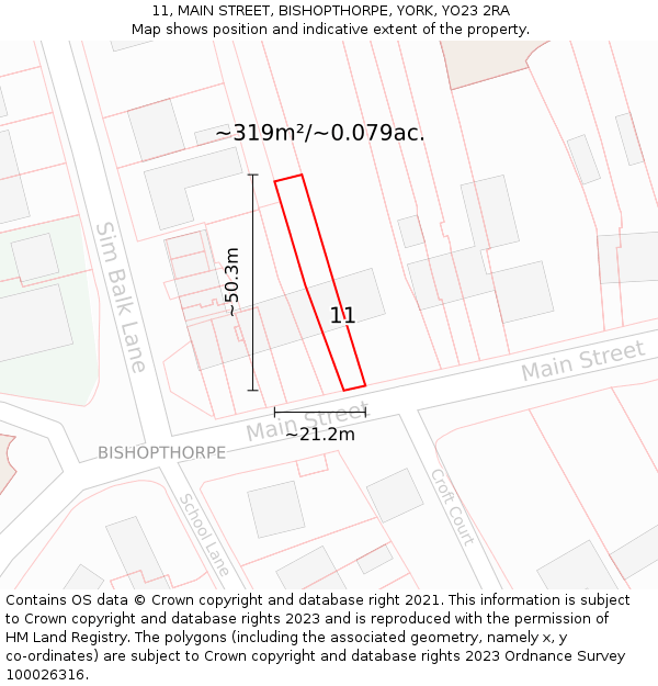 11, MAIN STREET, BISHOPTHORPE, YORK, YO23 2RA: Plot and title map
