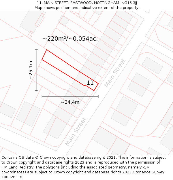 11, MAIN STREET, EASTWOOD, NOTTINGHAM, NG16 3JJ: Plot and title map